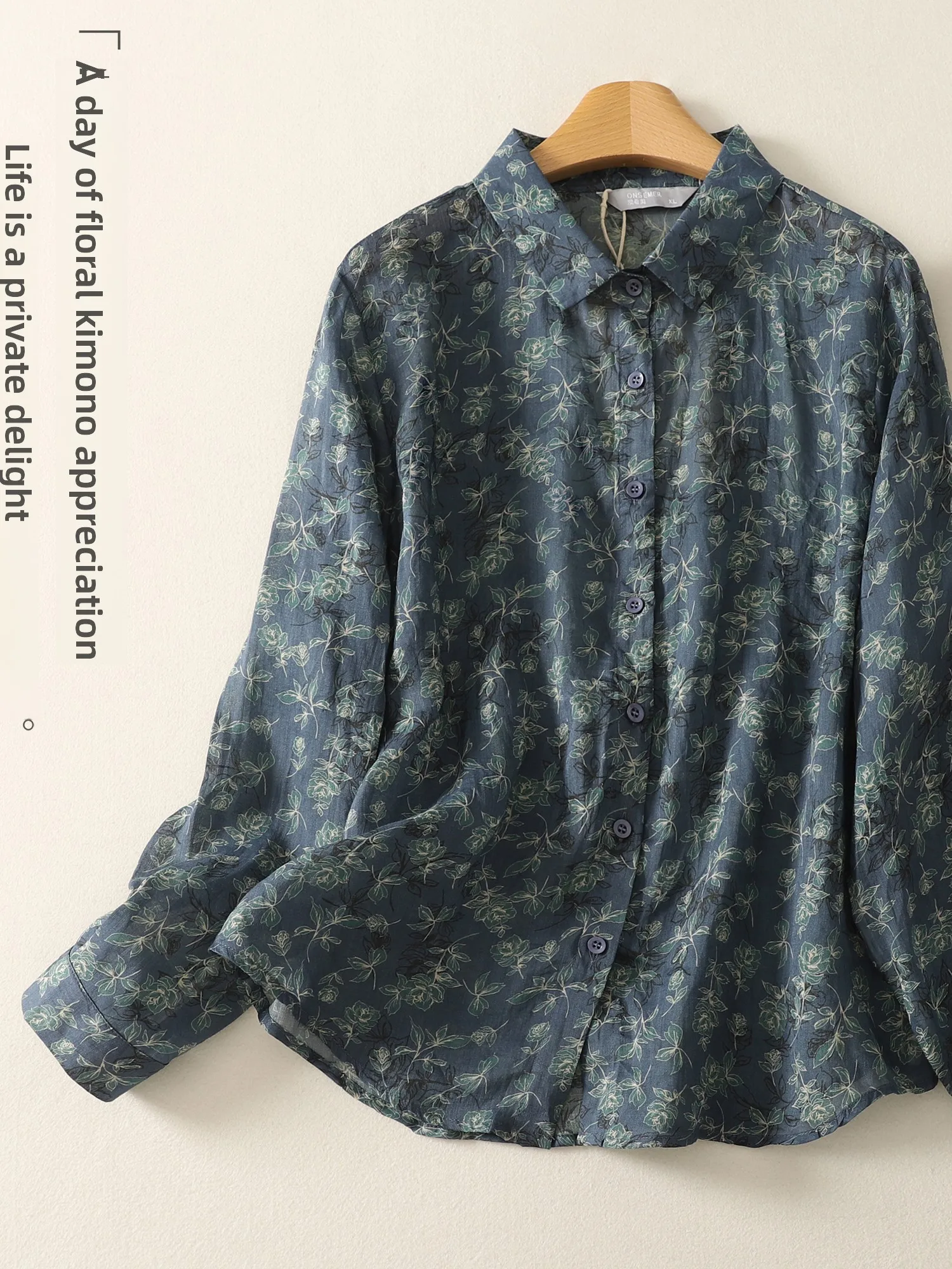 

Retro Flax Floral Print Loose Fit Long Sve irt Women's Summer Design Sense Thin Linen Casual Sle Button up Top