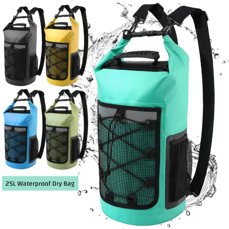 Waterproof PVC Backpack 25L Swimming Beach Dry Bag Outdoor Water Drifting Boating Kayaking Camping Roll Top Bags Sports Handbag