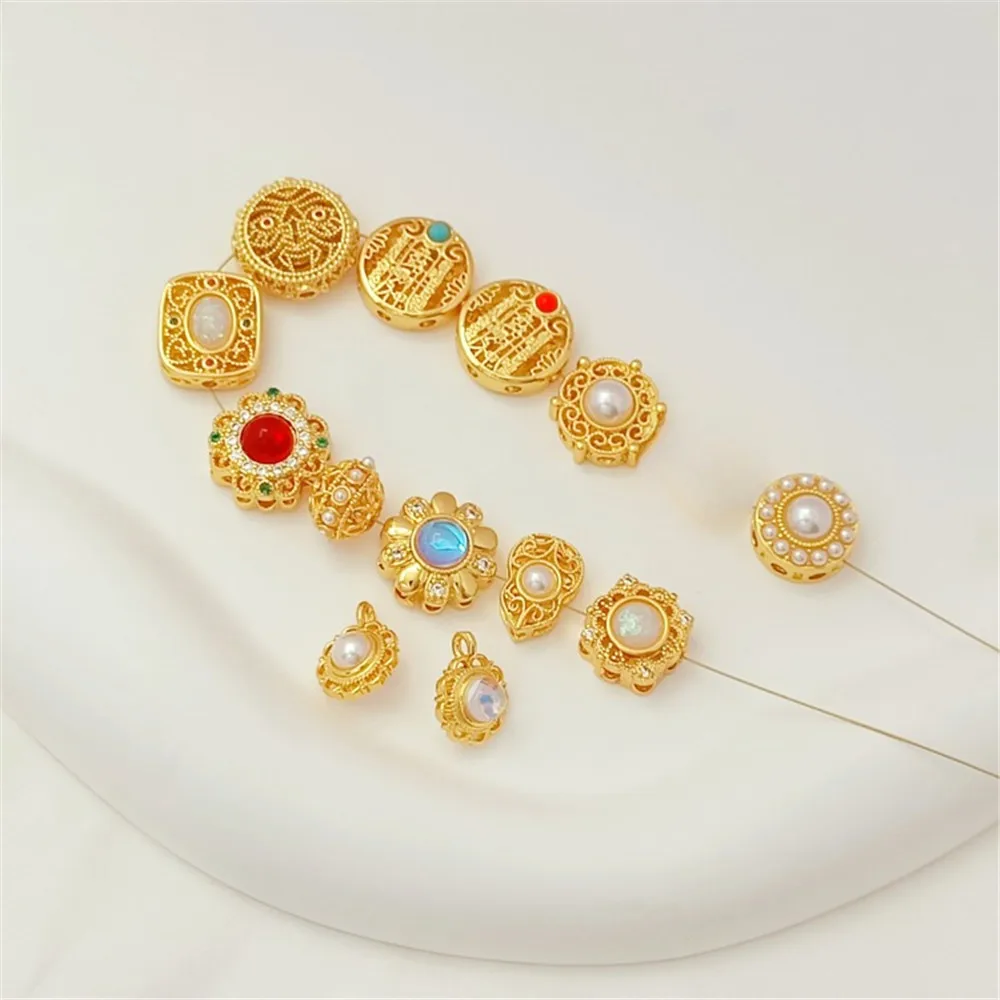 

18K Gold-plated Zirconium Veneer Five-way God of Wealth Flat Spacer Beads Handmade DIY Bracelet Bead Blocking Jewelry with Beads