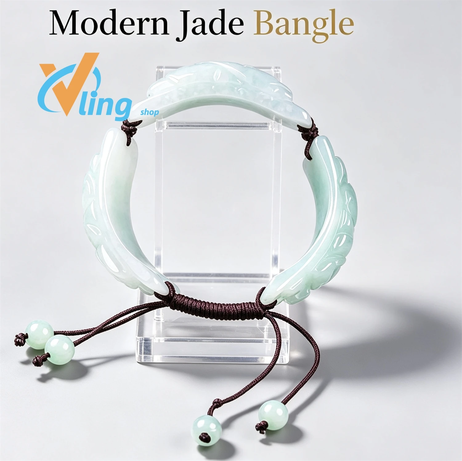 Chinese Style Carved Jade Bangle Adjustable Braided Cord Natural  Bracelet Elegant Gemstone Ornament Gift for Female Daily Wear