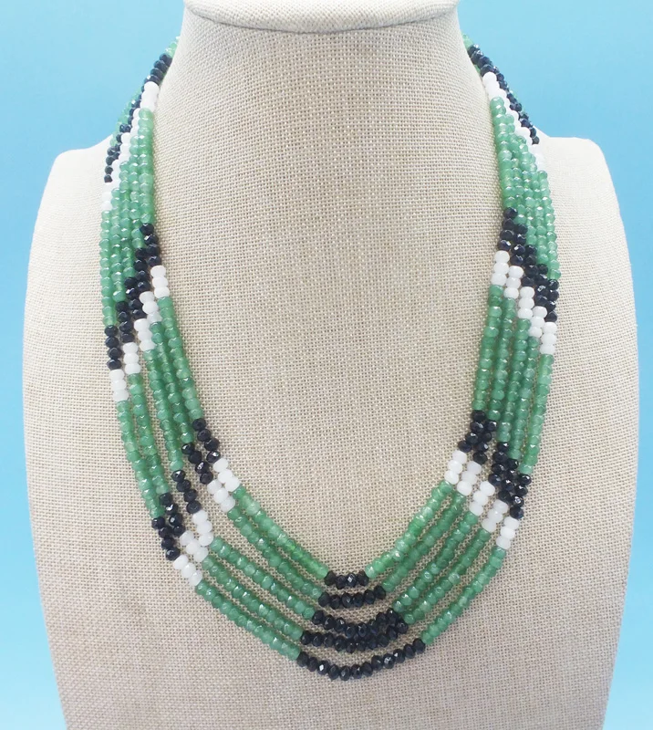 5STRANDS UNTREATED NATURAL EMERALDS SHADED NECKLACE 18-23