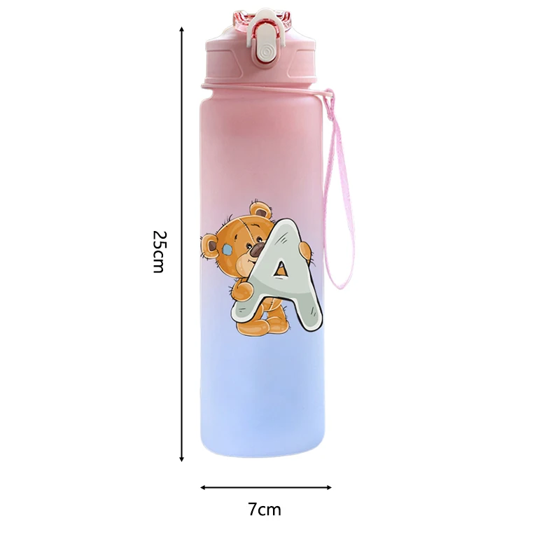 Cartoon Letter Printed Lovely A-Z 750ML Water Bottle Large Capacity Drinking Cup Portable Outdoor Sports Water Cup Children Gift