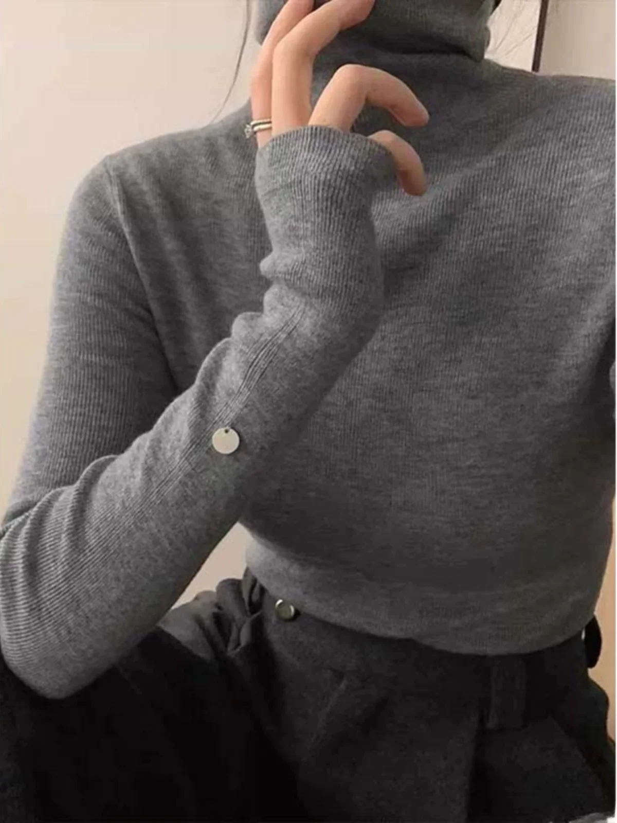 

Ele Simple High-Ne Knitwear Women's Autumn Winter Slimming Soft Inner Wear Base irt Premium Feel Regular Fit Long Sve