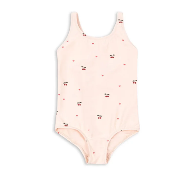 In Stock 2026 Summer KS Swimming Suit Sets Girls Bathing Suit Cherry Print Set girls bow swimsuit Kids Beach Vacation Swimwear
