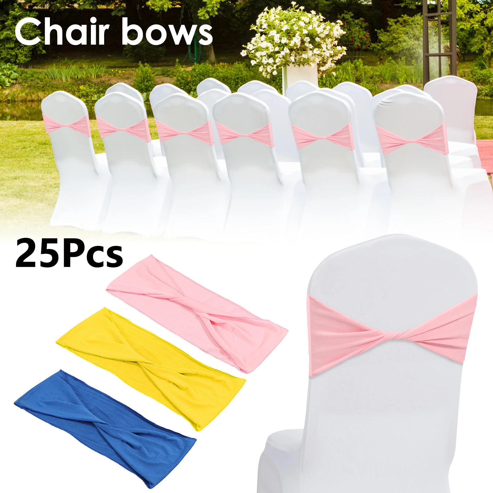 25Pcs Elastic Chair Knot Wedding Party Decoration Stretch Chair Cover Bands Reusable Chair Ribbons Washable Chair Sashes Bows