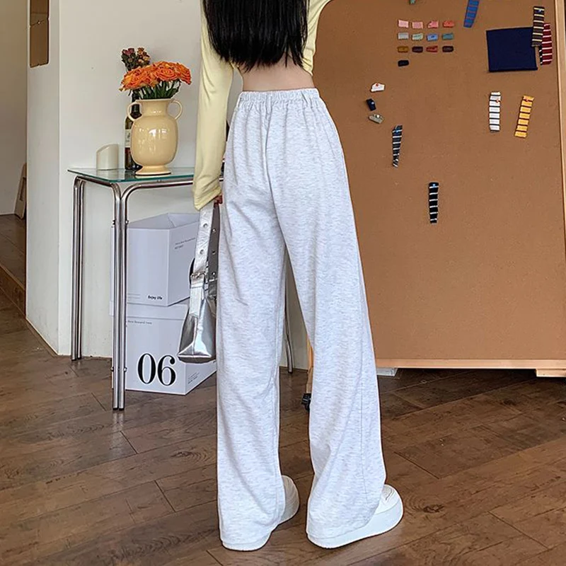 2025 Lady Classic Gray High Waist Trousers Women Solid Fashion Loose Pants Korean New Girls Straight Leg Casual Pants - Image 5