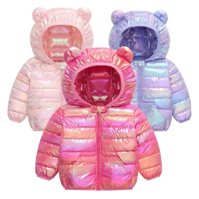 Colorful Fabric Hooded Lightweight Down Jackets  Kids Boys Girls Baby Autumn Winter Warm Outerwear Fashion Coat Casual Clothing