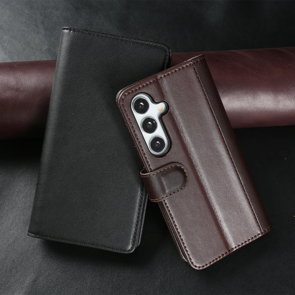 Genuine Leather Flip Case For Samsung Galaxy A57 A37 A27 A17 A26 A36 A16 S24 S23 S21 FE S22 S25 Edge S26 Plus Phone Case Cover view 3