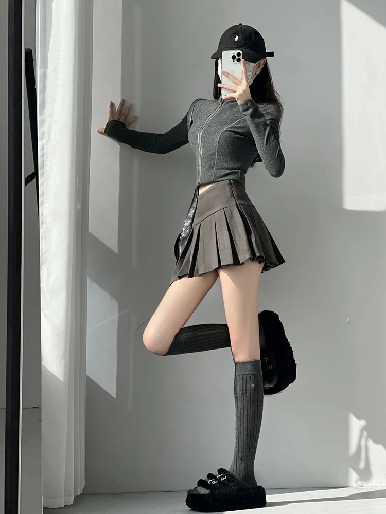 Taille haute décontractée ort jupe femmes Anti-lumière collège Sle jupe plissée minceur Design automne hiver Faion tendance