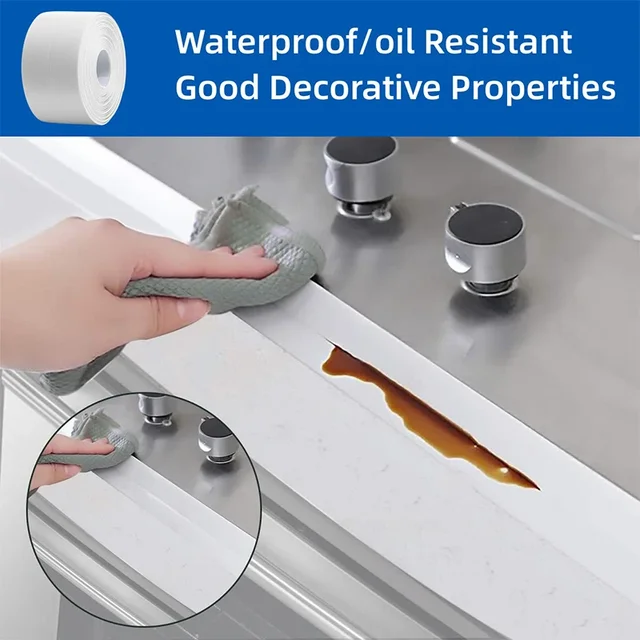 1/2/3.2M Self-adhesive Sealing Tape PVC Oil-Proof Kitchen Sink Edge Caulk Tape Waterproof Bathroom Toilet Corner Wall Stickers 3