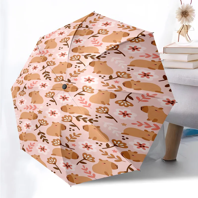 

Складной зонт с милым цветочным узором, модный, с автоматическим открытием, 8, железные ребра, пластиковая ручка, складной солнцезащитный козырек, идеальные рождественские подарки