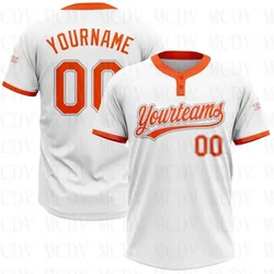 Custom White Neon Green-Black Two-Button Unisex Softball Jersey 3D Printed Team Name Number Jerseys Sports Wear Adult Youth