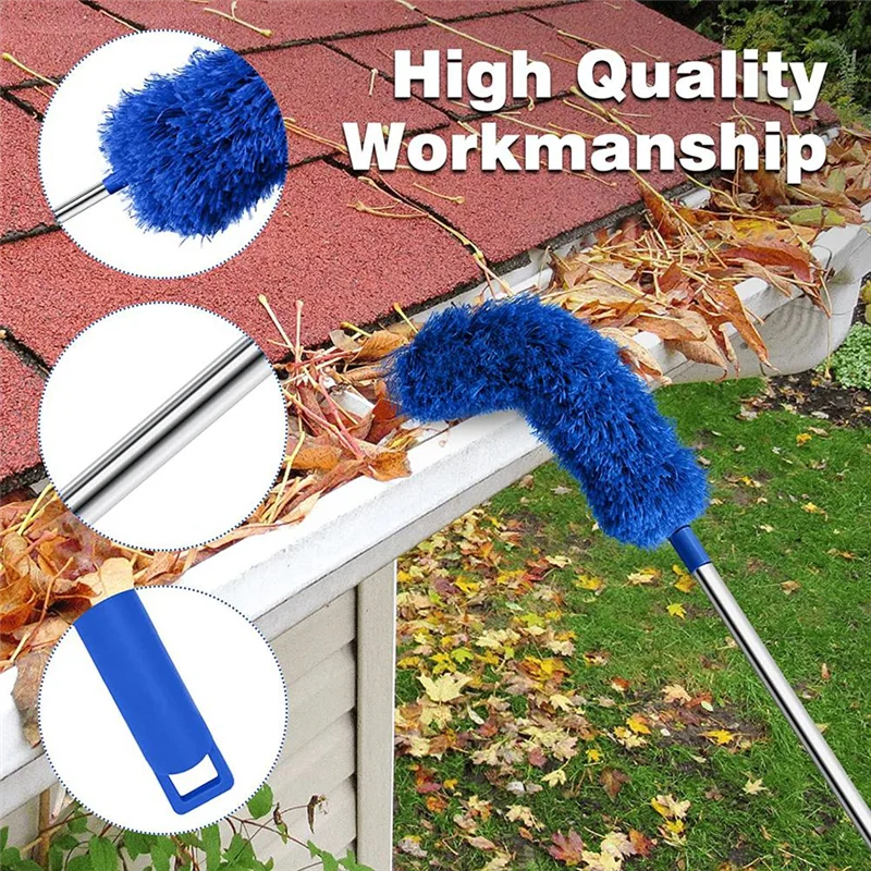 Gutter Cleaning Brush Roofing Tool with Telescopic Extendable Pole 8.2Ft Guard Cleaner Tool Easy Remove Leave, blue