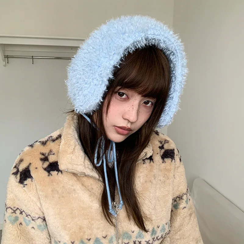 Paraorecchie invernali in pizzo peloso coreano Paraorecchie invernali spesse e calde per le orecchie invernali Nuovi accessori invernali per copriorecchie da donna creativi