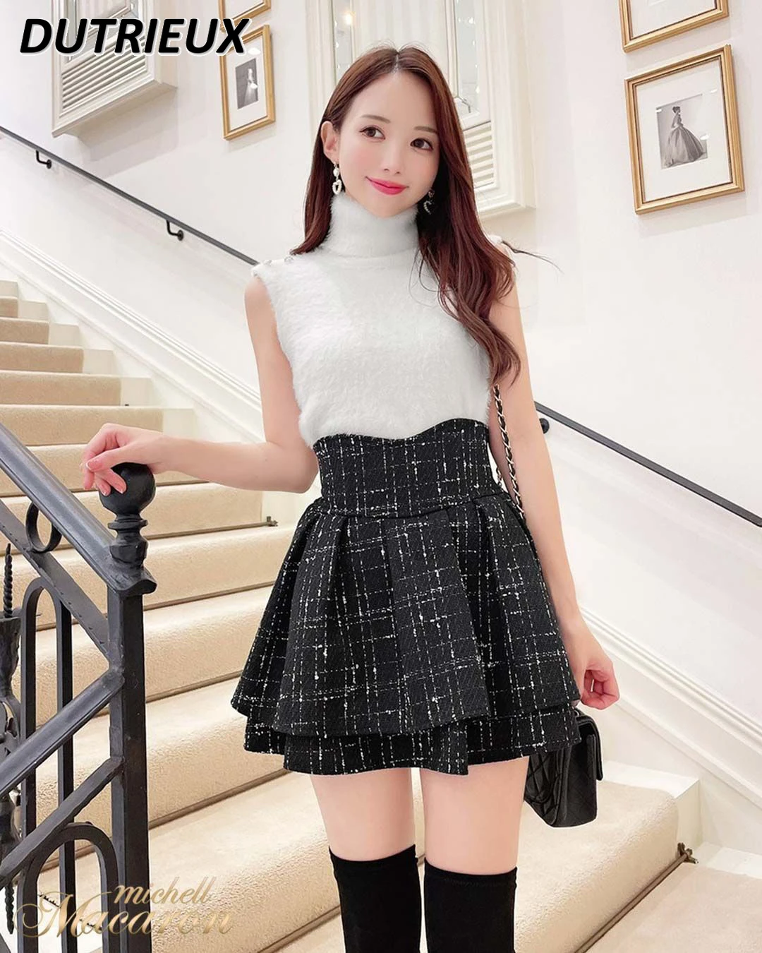 Japanese Rojita Sweet Girl High Waist Versatile Mini Skirt Mine Mass Production Cute Plaid Black Short Skirts Culottes