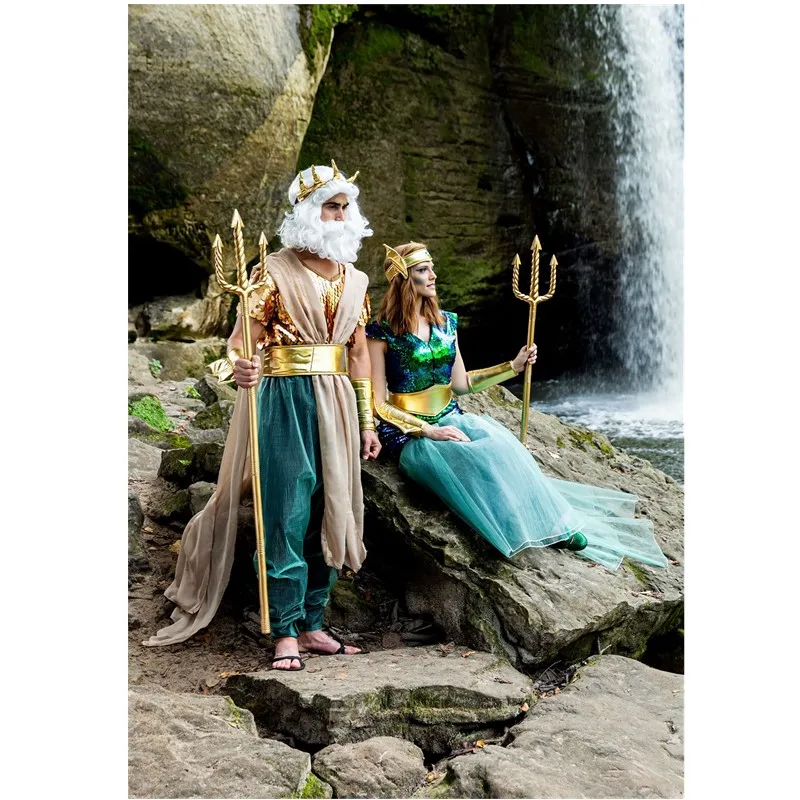 Halloween Sexy Adult Greek Mythology Neptune Mermaid Queen Double Cosplay Costume Masquerade Couple Masquerade Dress