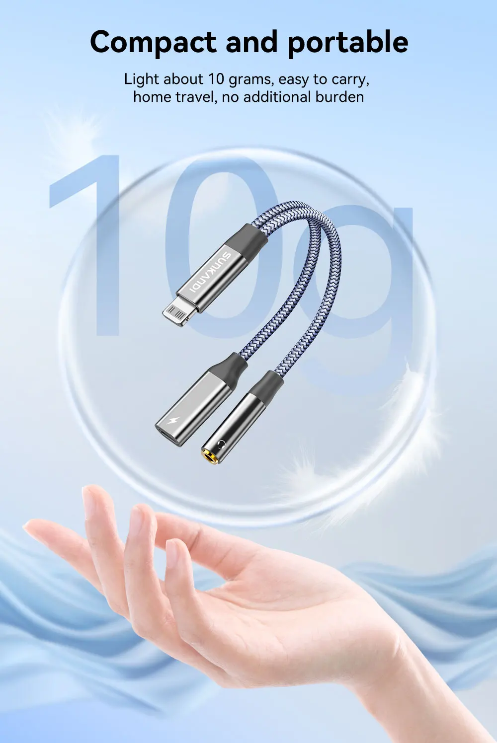 SUNKANDI 2 in 1 Dongle Adapter, Lightning to 3.5mm Headphone and Lightning to Dual Lightning Audio and Charging Ports Splitter