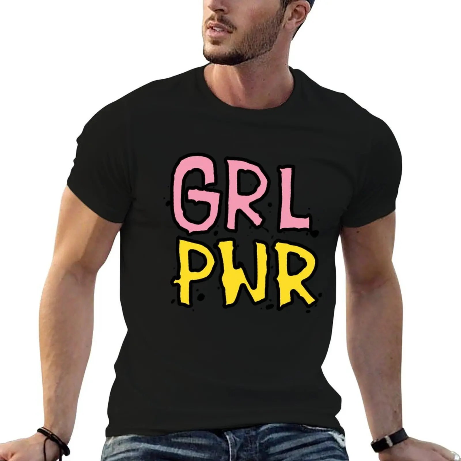 Camiseta GRL PWR, Camiseta de Diseño para Hombre, Paquete de Camisetas de Algodón, Camiseta Negra Lisa de Algodón para Hombre