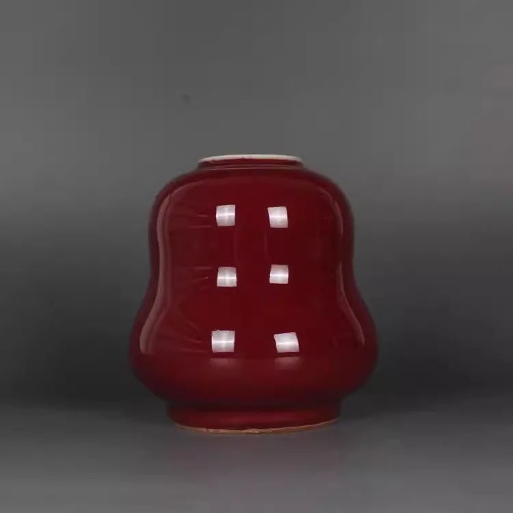 4.13 inch Chinese Qing Kangxi Red Glaze Porcelain Gourd Shape Vase