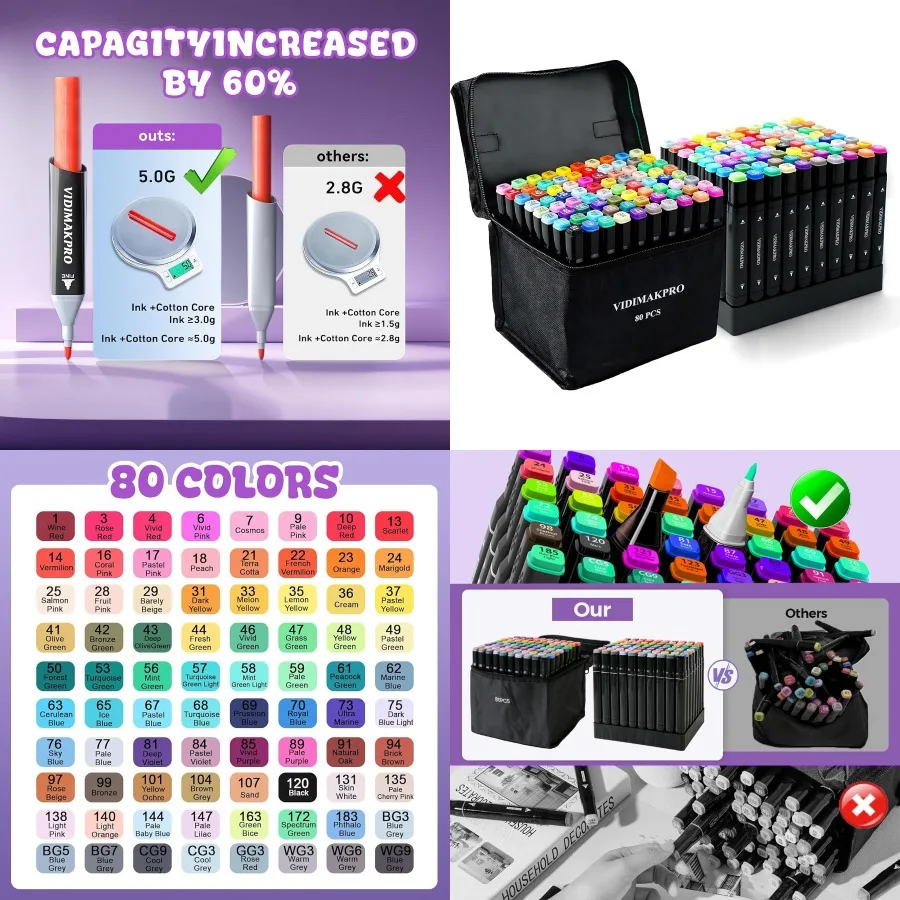 

Alcohol Markers 80 Colors with Base Dual Tip Art Drawing Markers for Students and Adults Comics Sketching Illustration - Refill