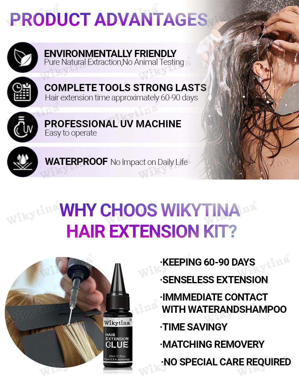 WIKYTINA Professional UV Light Hair Extension Kit - Complete Tool Set with UV Glue Remover Machine UV Hair Extension Machine