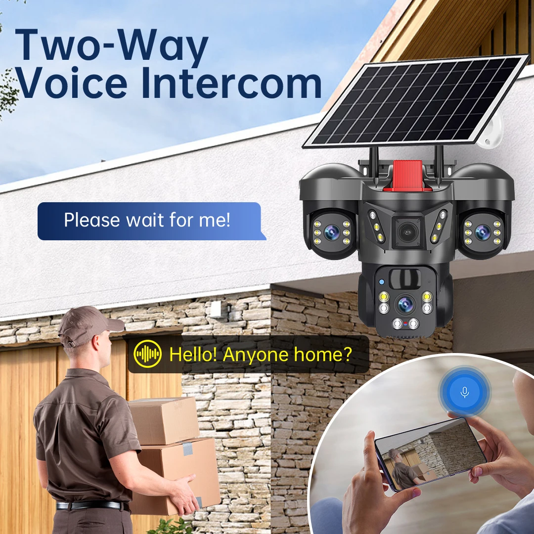 15MP 4G Sim كاميرا تعمل بالطاقة الشمسية في الهواء الطلق واي فاي مراقبة لاسلكية CCTV 3 عدسة 3 شاشة PIR للرؤية الليلية تتبع السيارات كاميرا الأمن