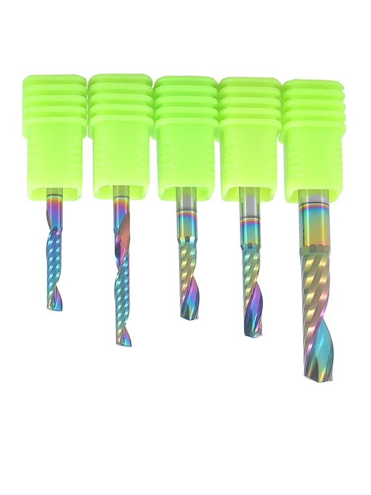 5Pcs DLC Coated Spiral Up Cut End Mill Set for CNC Router Wood Metal Cutting Tools Right Hand Carbide Milling Cutter