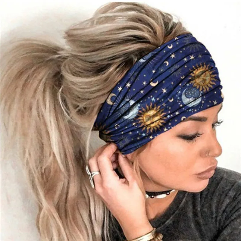 New Boho Flower Print Wide Headbands Vintage Knot Elastic Turban Headwrap for Women Girls Cotton Soft Bandana Hair Accessories