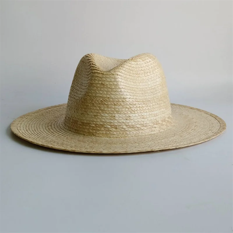 Classic natural palm leaf straw hat fedora jazz Hat Women Men Flat Top Sun hat Mexican Summer Beach Vacation sun hat 햇빛가리개 모자