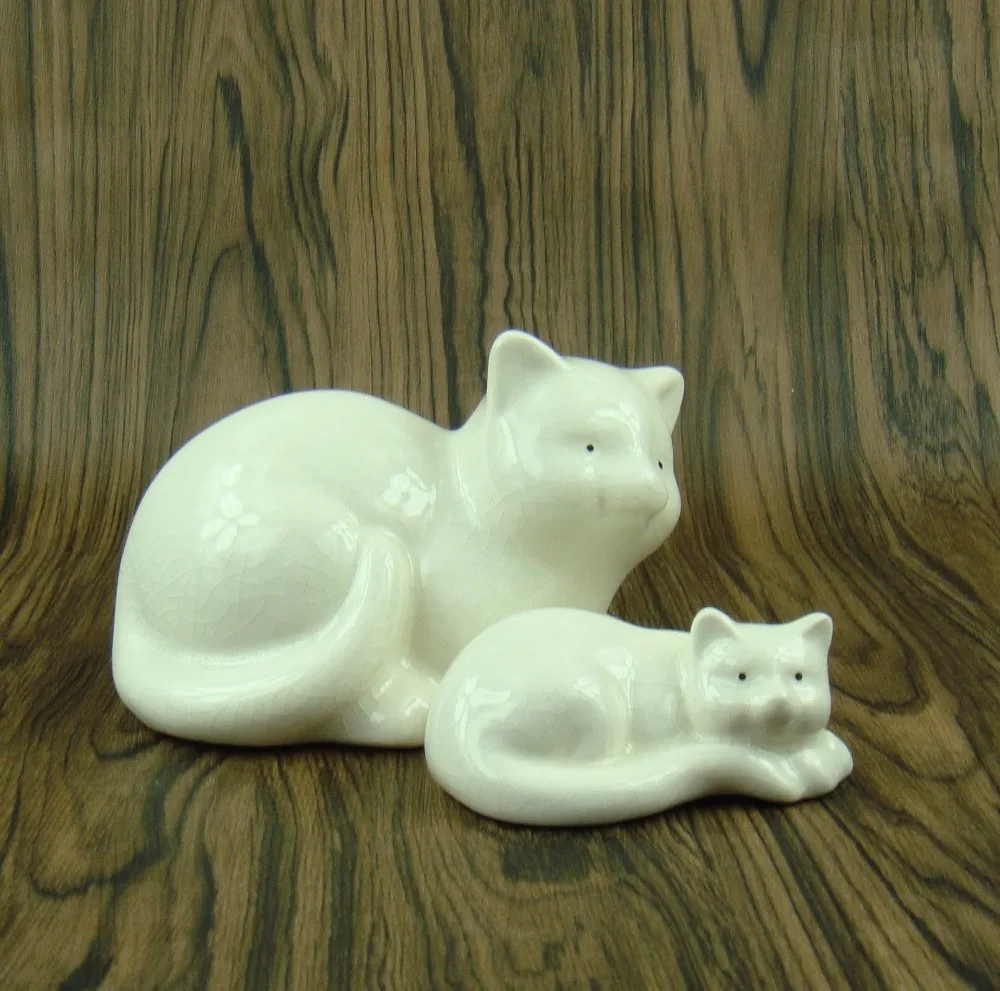 Porcelain Mom and Kid Statue Crackle Glazed Ceramics Kitties Model Sculptures Decor Craftworks Embellishment Accessories