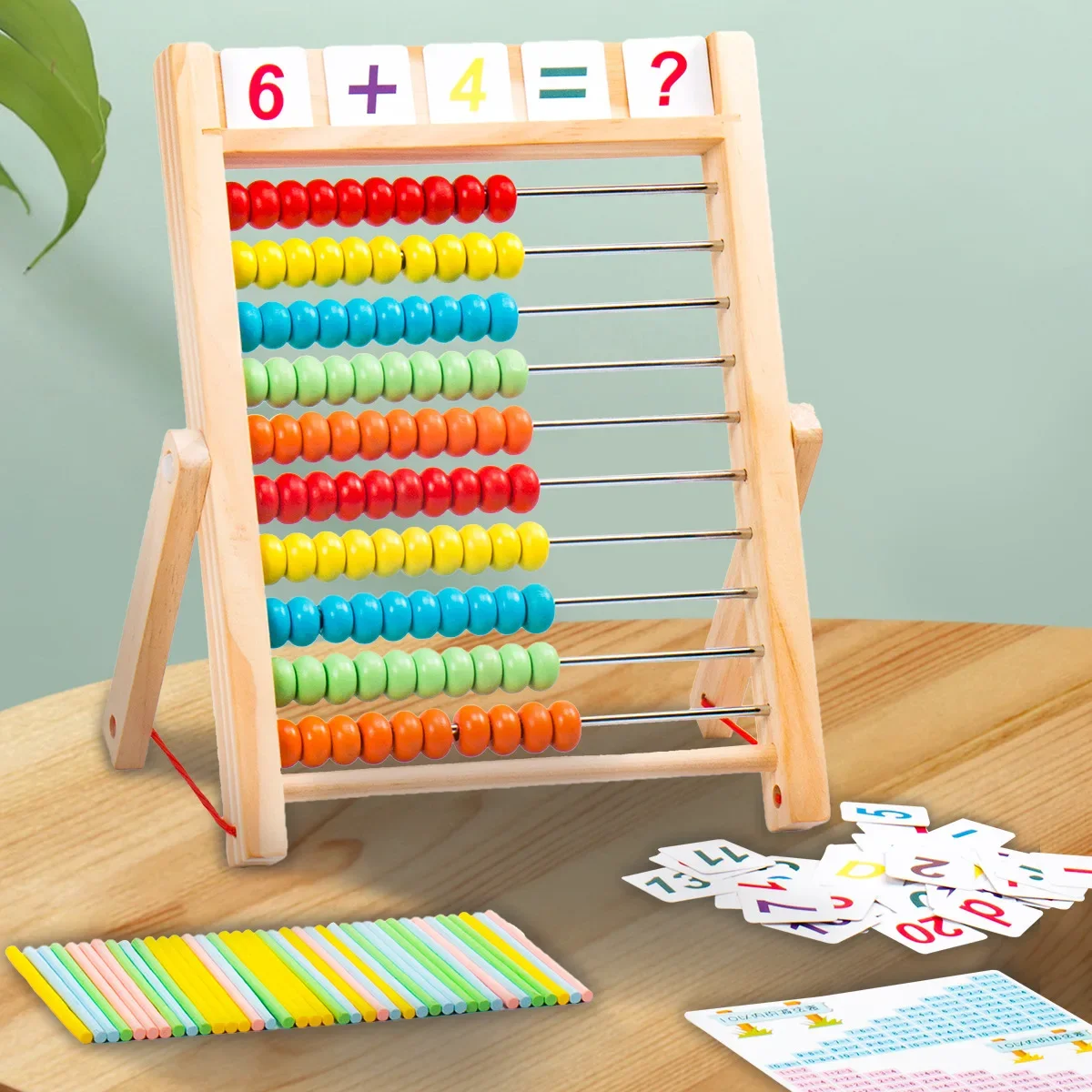 Math Wooden Abacus Children Educational Toy Rainbow Sticks Counting Beads Number Card Arithmetic Calculation Puzzle Learning Toy