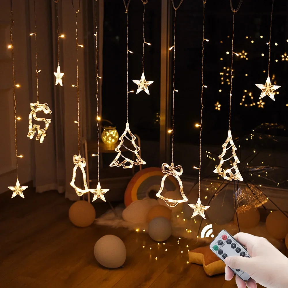 Christmas Lights LED Dear Star Moon String Light Fairy Curtain Garland Outdoor For Tree Holiday Party Xmas New Year Decoration