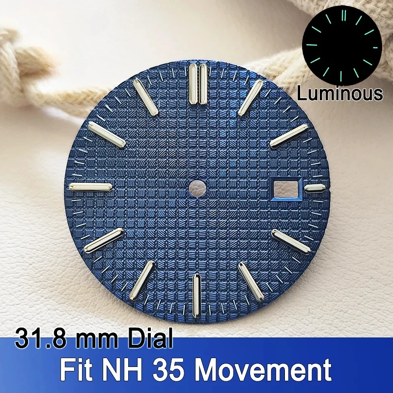 31,8-mm-Zifferblatt für NH35, C3 grün leuchtendes Zifferblatt mit Zeigern für NH35A-Uhrwerk, Ersatz-Zifferblatt für Armbanduhren, Zubehörteile