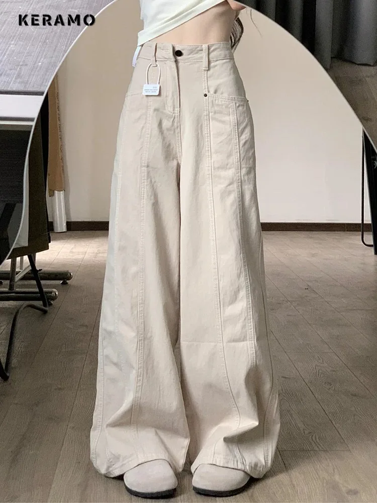 

Базовые винтажные повседневные мешковатые джинсовые брюки 2000-х годов, однотонные минималистичные брюки, уличные ретро джинсы с высокой талией в полный рост