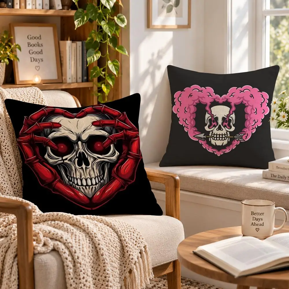 Art Gothic C-Cool Skull Heart Cushion Cover Soft Short Cover Washable Sofa Bed Dorm Garden Home Office Chair Decor