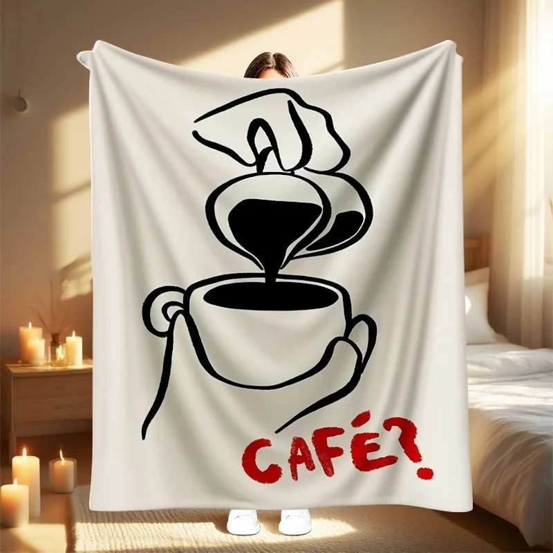 1pc 2025 New Coffee Barista Hand-Painted Pattern Warm and Comfortable Soft Blanket Suitable for Sofa Bed Car Office Camping Trav