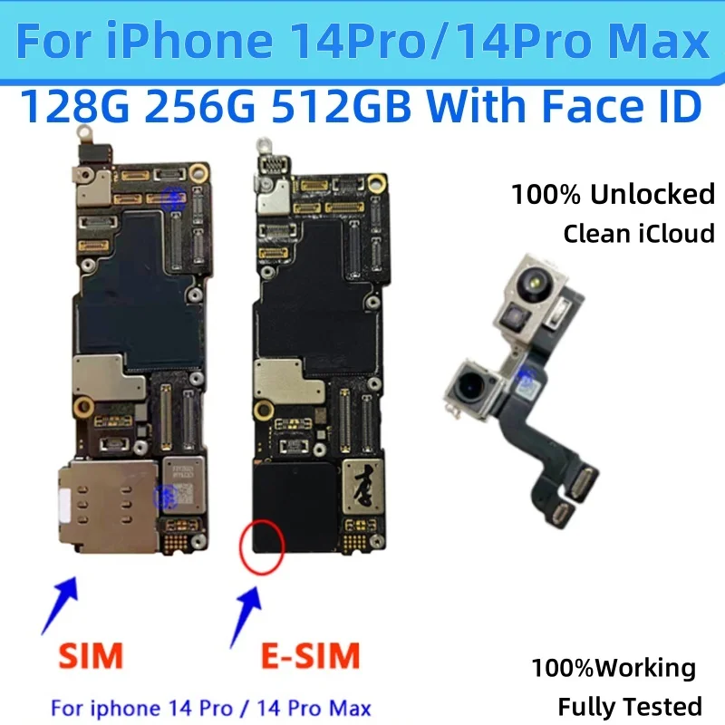 Fully Tested For iPhone 14 Pro Max Logic board Unlocked For iphone 14 Plus Motherboard No/With Face ID Clean iCloud mainboard