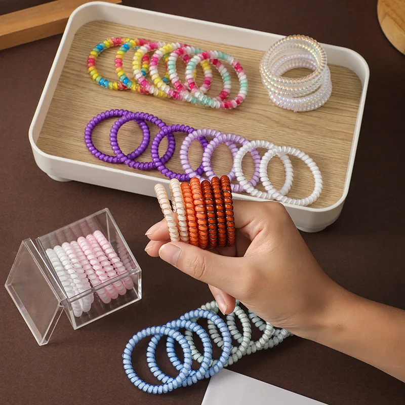 7Pcs/set New Fashion Colour Solid Telephone Wire Elastic Hair Band Spiral Cord Rubber Band Hair Tie Stretch Head Band Gum