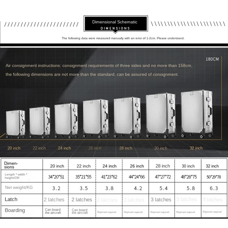 All Aluminum Magnesium Alloy Suitcase TSA Password Trolley Case Retro Metal Suitcase Trip Cabin Luggage 20/30 Inch Travel Bags