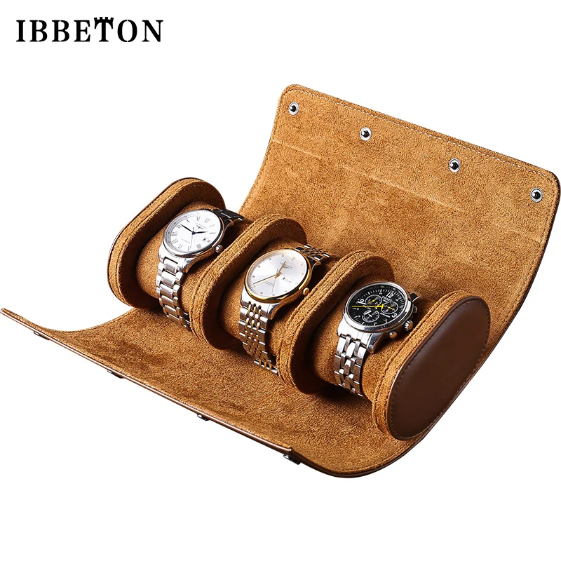 IBBETON 3-Slot Watch Roll Travel Case Portable Vintage Leather Watch Display Case Watch Storage Box Watch Organizers of Men Gift