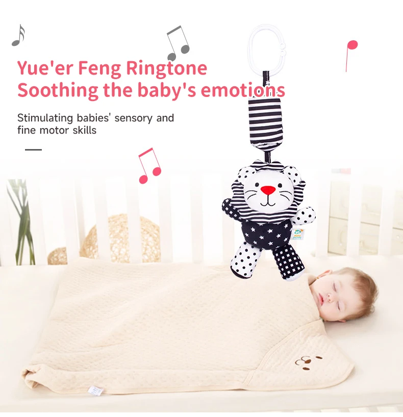 Baby Bells Soft Plush Rattle Black White Wind Chime Toys Newborn Early Education Car Seat Travel Stroller Educational Plush Toy