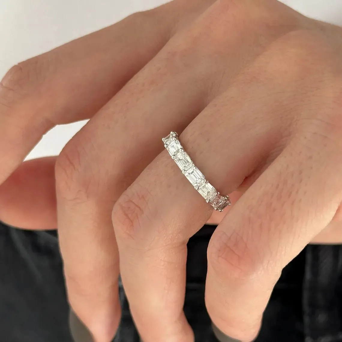 0.15CT كل HPHT قطع الزمرد DEF VS-VVS مختبر نمت الماس خاتم الخلود U شكل الزمرد الماس في البلاتين 950