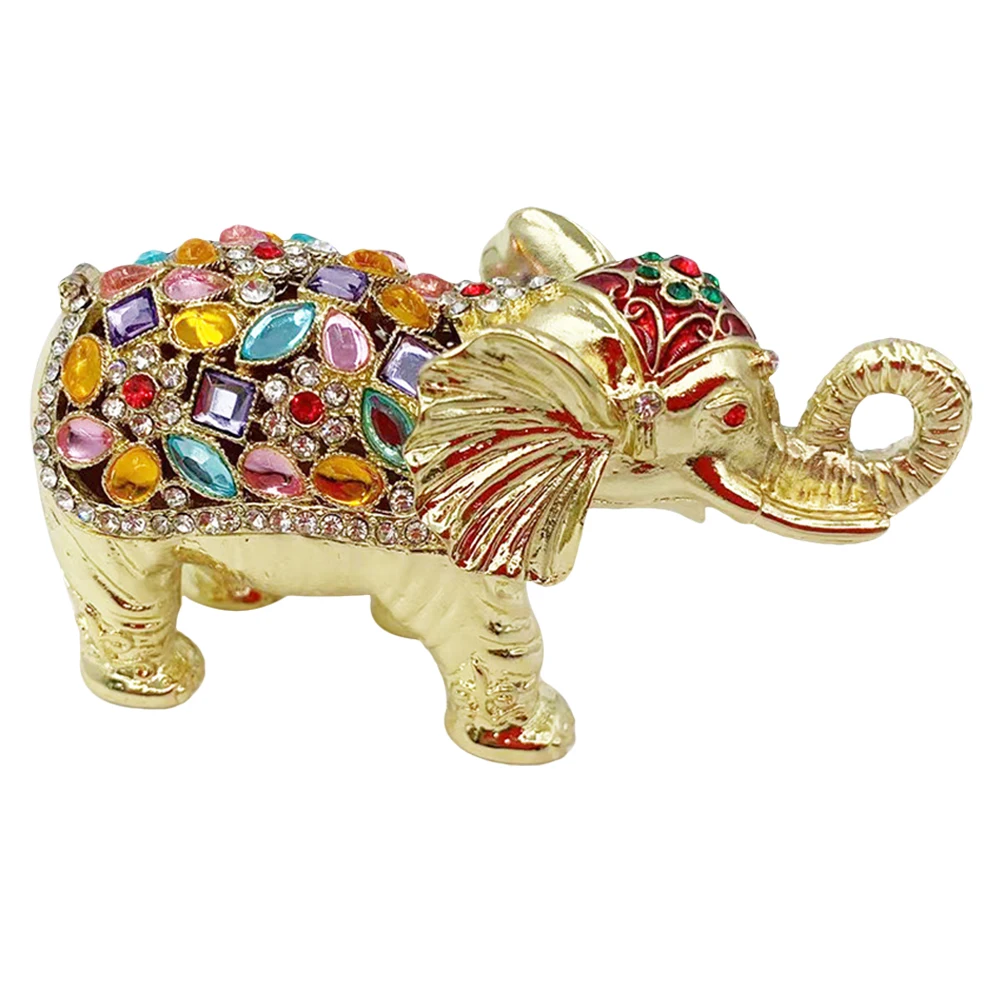 

Jewelry Storage Box Elephant Figure Desktop Decor Ring Holder Case Vintage Alloy Enameled Trinket Box Safe
