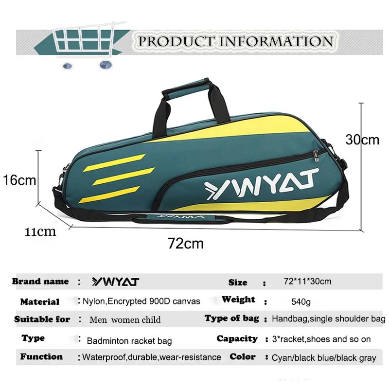 Nylon Waterproof Badminton Racquet Backpack Badminton Bag Sports Training Fitness Racket Bags Men Women Large Capacity Gym Bag