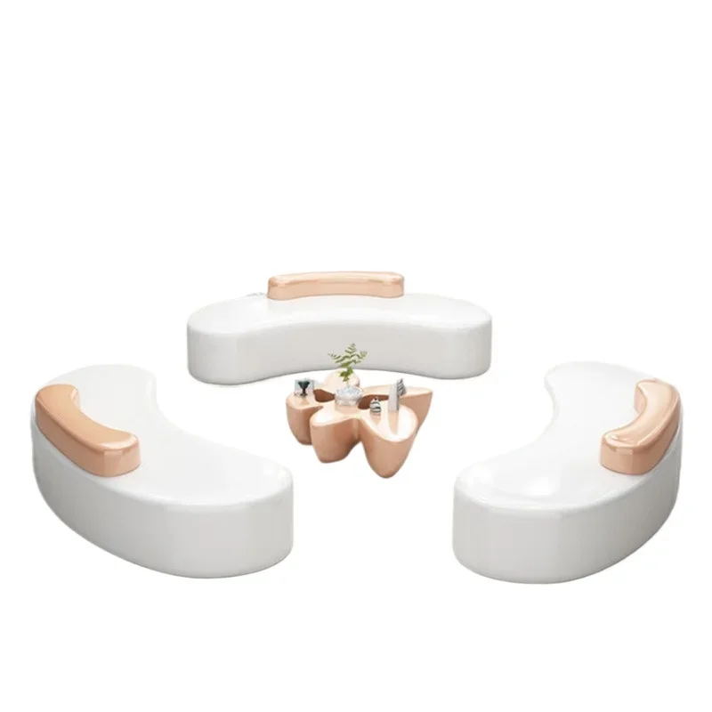 

Fiberglass curved seat stool cashew seat sales center negotiation sofa bench public area furniture rest chair
