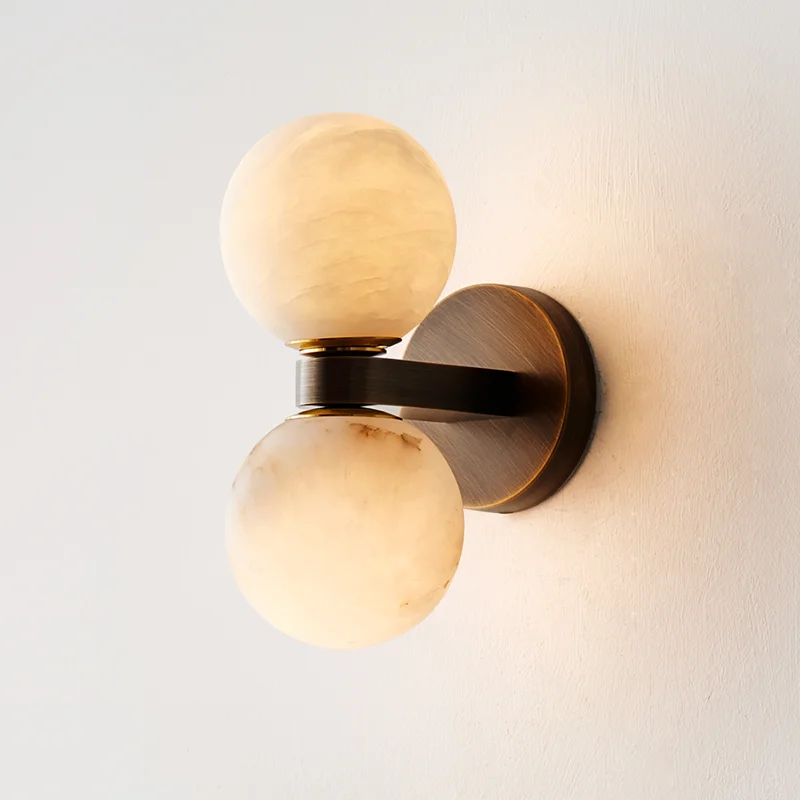 Modern Double Ball Marble Villa Attic Wall Lamp Copper TV Wall in the Living Room Lighting Bedroom Corridor Light
