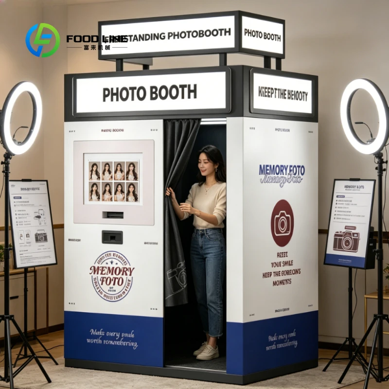 Customized Freestanding Retro Self Service Photo Booth Vending Machine, Complete Camera & Instant Printer Kiosk
