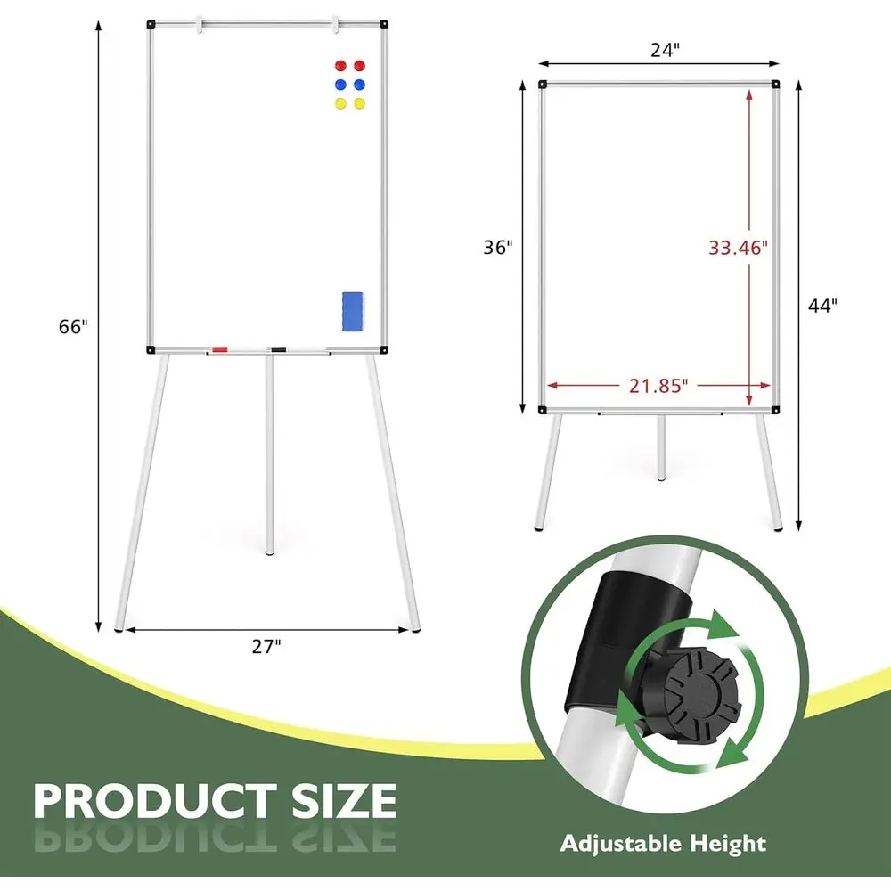 حامل سبورة بيضاء مغناطيسي ثلاثي القوائم بارتفاع قابل للتعديل، لوح مسح جاف 36 × 24، حامل عرض مع 6 مغناطيسات، ممحاة، وقلمين