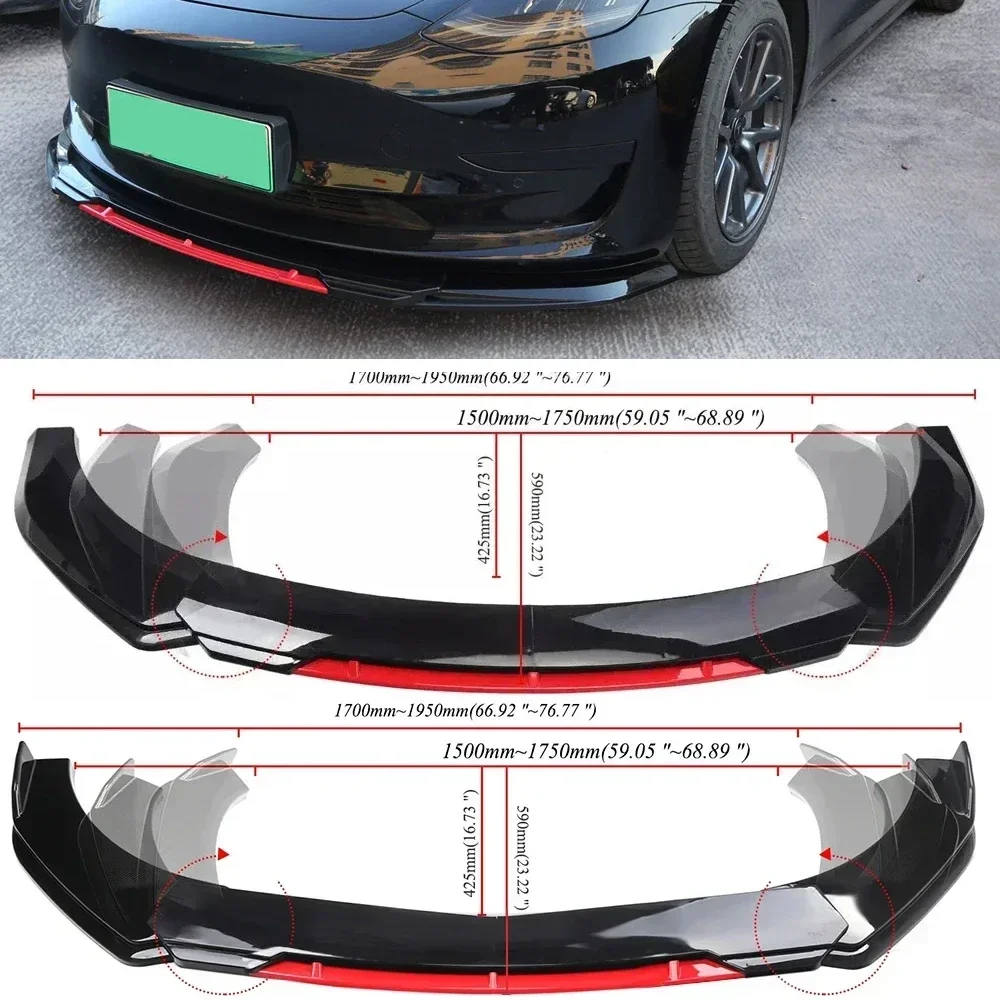 

Universal Car Front Bumper Lip Body Kit Spoiler Splitter Diffuser Red Carbon Fiber Canard Splitter ABS Plastic
