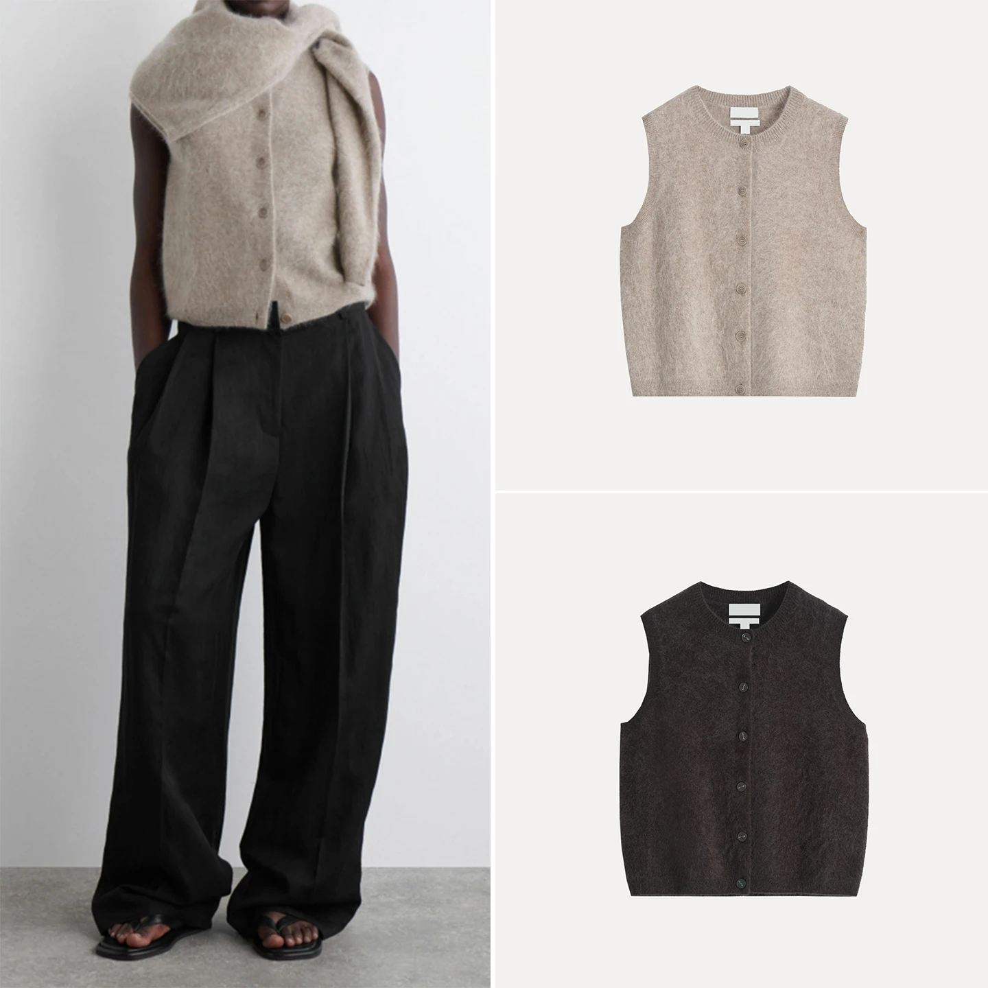 

Женский повседневный круглый двухцветный универсальный жилет, осень 2023, новый жилет на одной пуговице, цвет Z